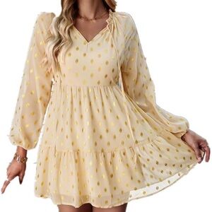 Cream and Gold Polka Dot Dress